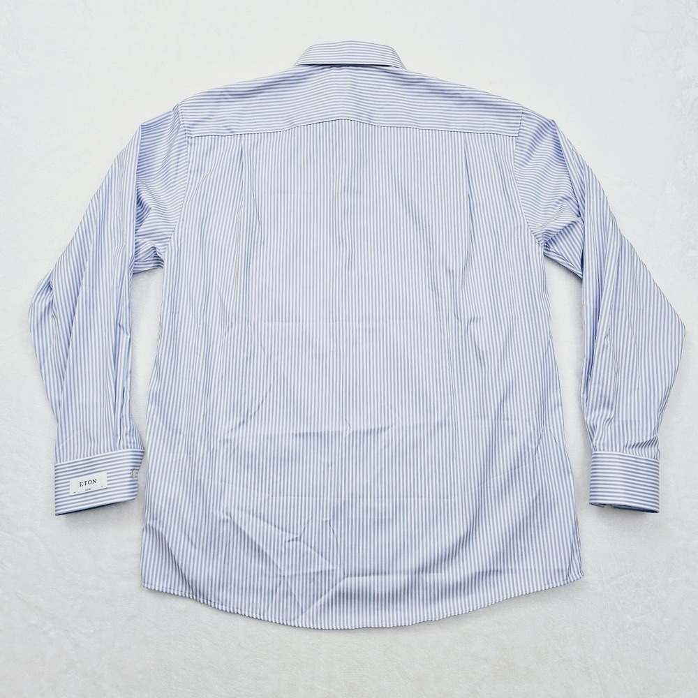 NEW Eton Mens 17 43 Dress Shirt Blue Striped Classic Preppy Business Ivy - Picture 3 of 11